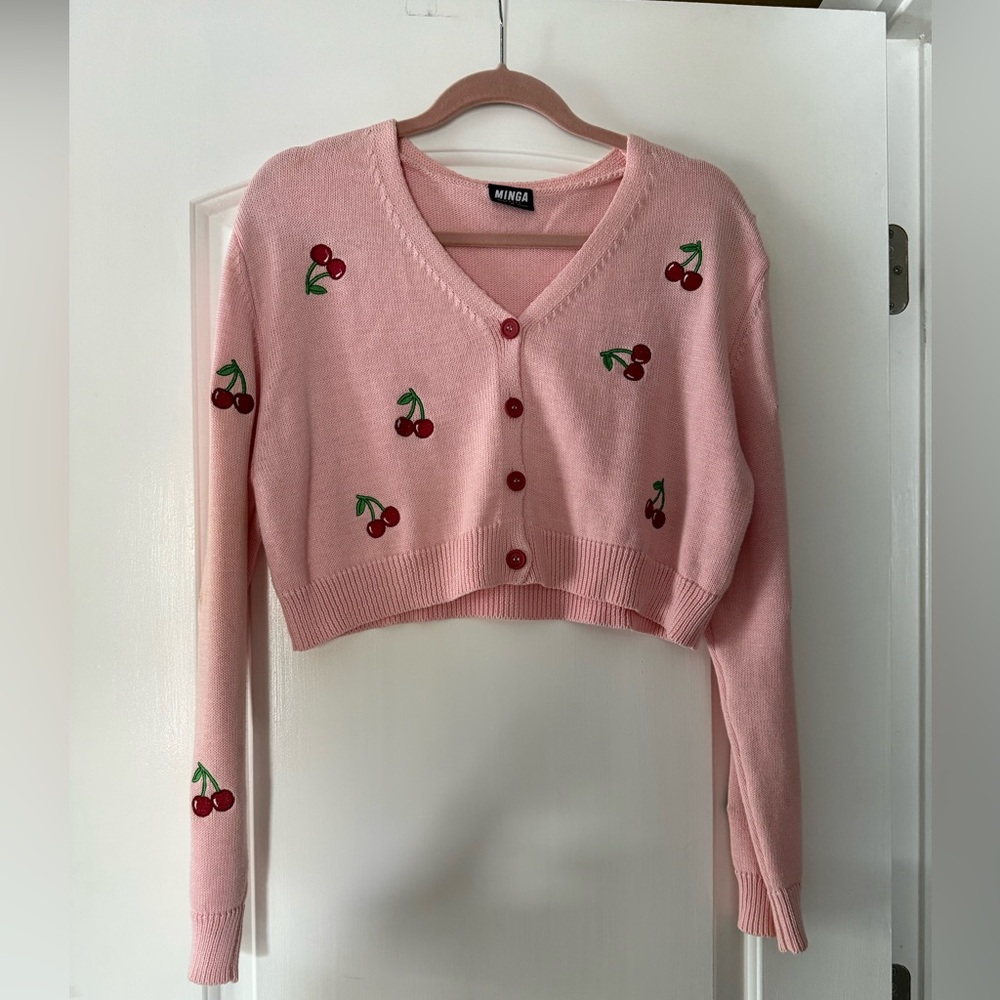 MINGA London Pink Cherry Embroidered Women's Sweater